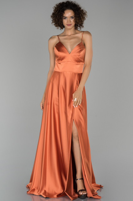 Robe de Fiançaille Longue Satin Marron clair ABU1458
