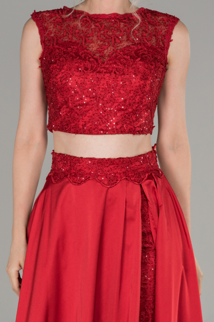 Robe de Soirée Satin Longue Rouge ABU1286