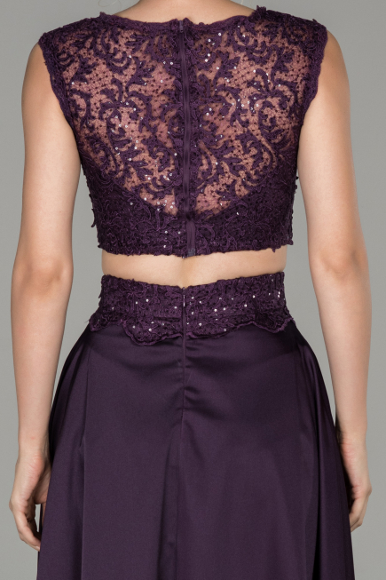 Robe de Soirée Satin Longue Violet ABU1286