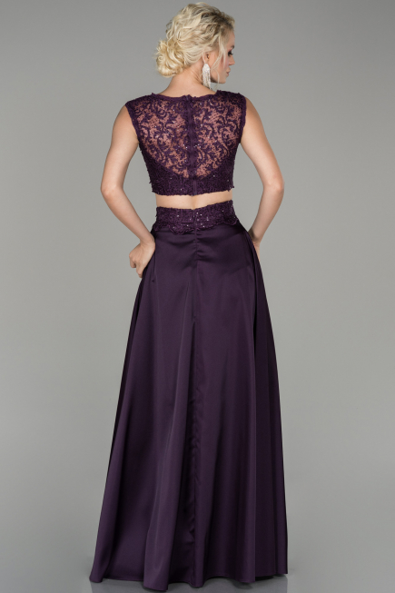 Robe de Soirée Satin Longue Violet ABU1286