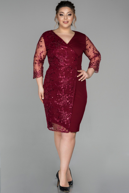 Robe Grande Taille Courte Rouge Bordeaux ABK833
