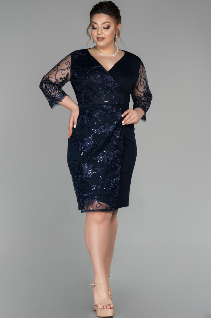 Robe Grande Taille Courte Bleu Marine ABK833