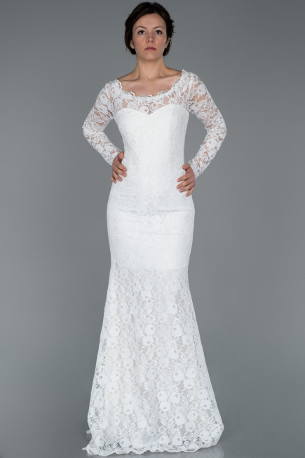 Robe de Soirée Longue Lacé Blanc ABU1571