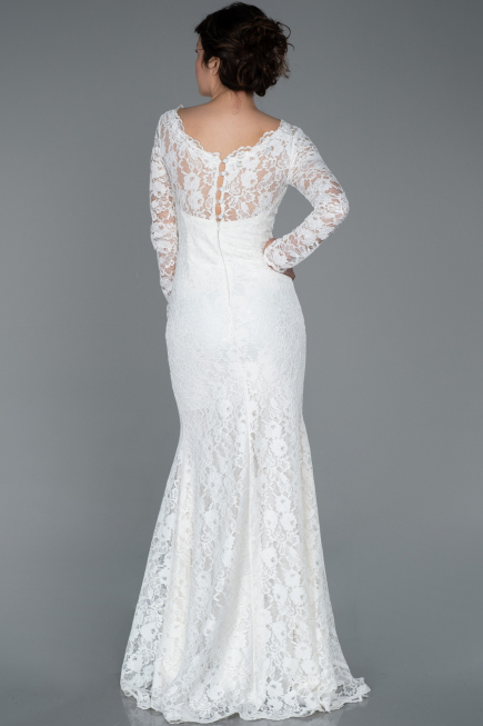 Robe de Soirée Longue Lacé Blanc ABU1571