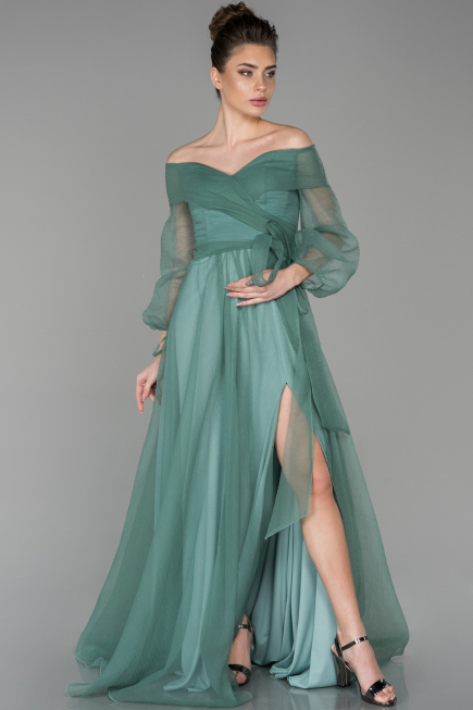 Robe de Fiançaille Longue Turquoise ABU1468