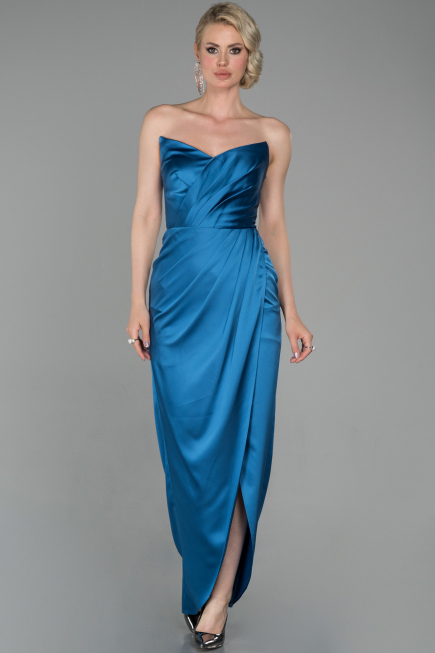 Robe Queue de Poisson Longue Satin Indigo ABU1609