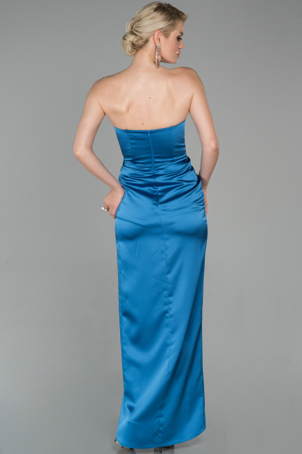 Robe Queue de Poisson Longue Satin Indigo ABU1609