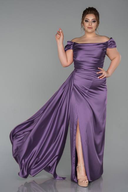 Robe de Soirée Grande Taille Longue Satin Lavande ABU1626