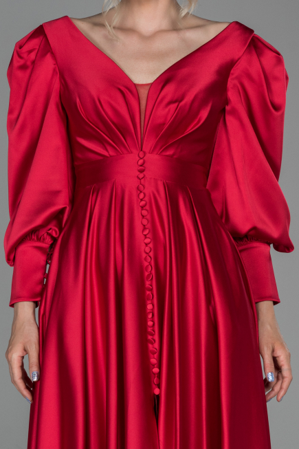 Robe de Soirée Longue Satin Rouge ABU1695