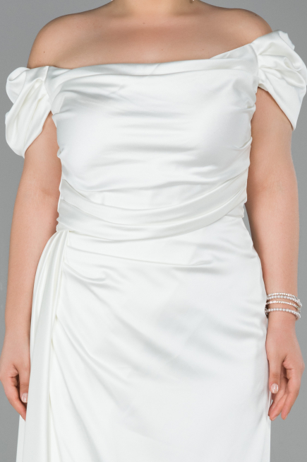 Robe de Soirée Grande Taille Satin Longue Blanc ABU1626