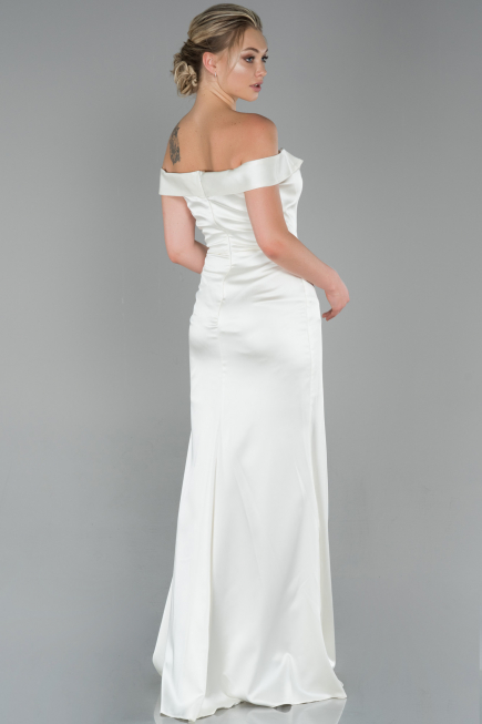 Robe de Soirée Longue Satin Blanc ABU1713