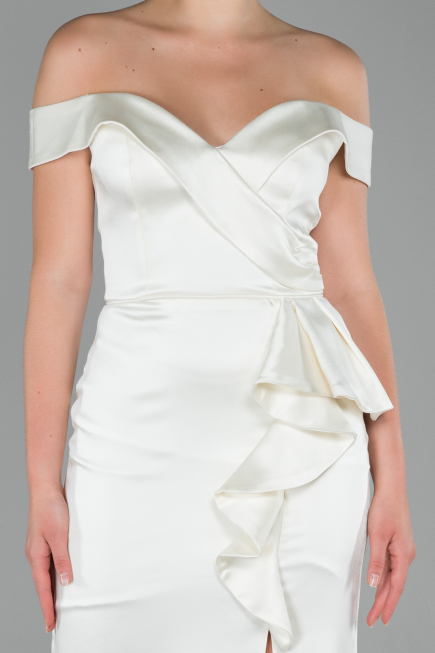 Robe de Soirée Longue Satin Blanc ABU1713