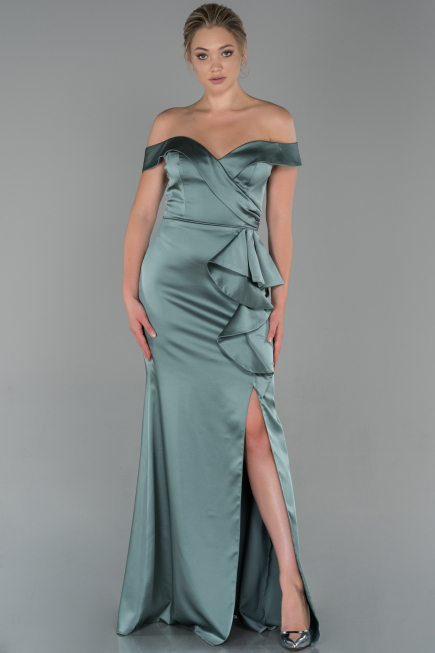 Robe de Soirée Longue Satin Turquoise ABU1713