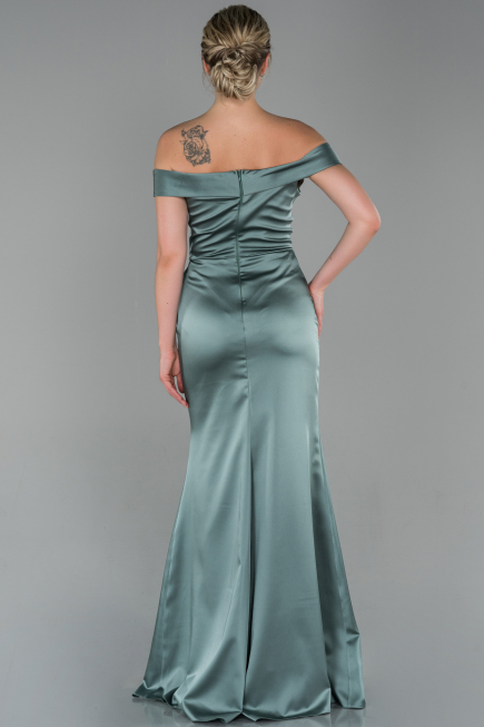Robe de Soirée Longue Satin Turquoise ABU1713
