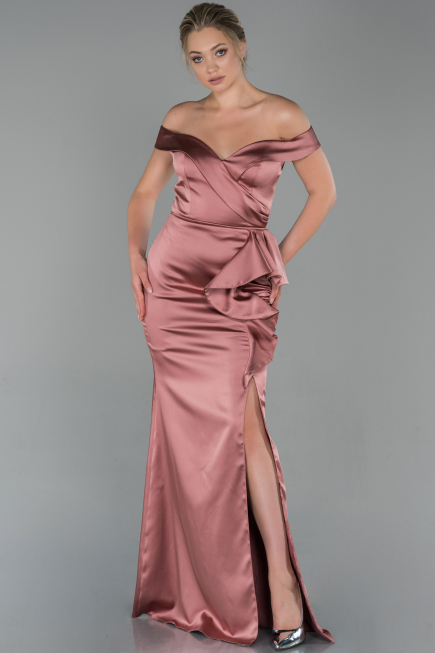 Robe de Soirée Longue Satin Couleur Rose ABU1713