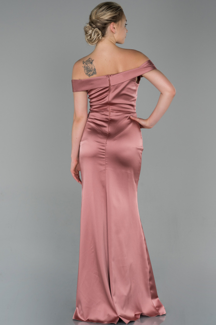 Robe de Soirée Longue Satin Couleur Rose ABU1713