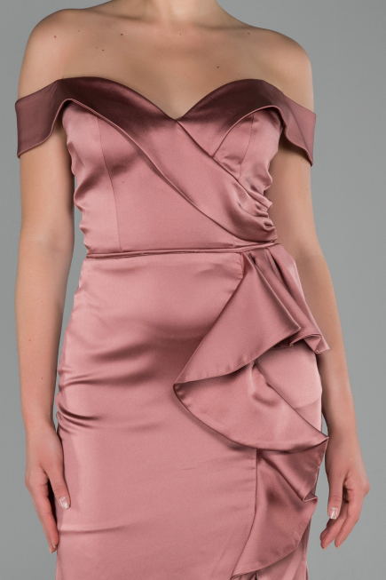 Robe de Soirée Longue Satin Couleur Rose ABU1713