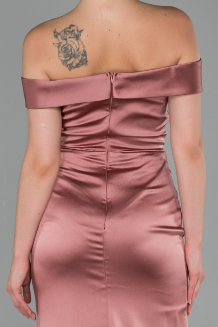 Robe de Soirée Longue Satin Couleur Rose ABU1713