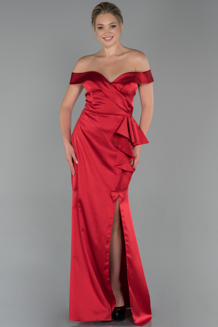 Robe de Soirée Longue Satin Rouge ABU1713