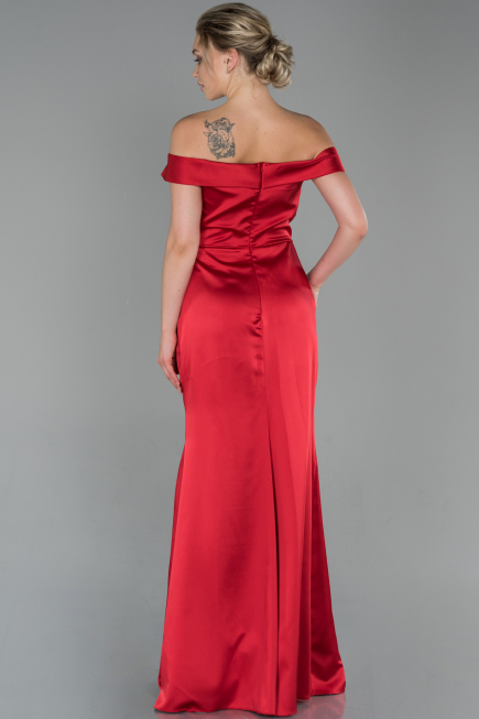 Robe de Soirée Longue Satin Rouge ABU1713