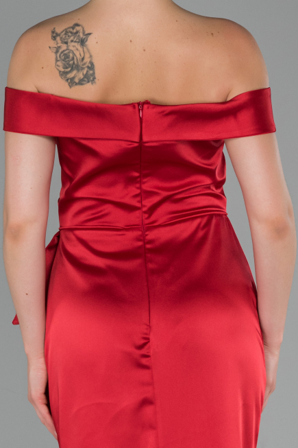 Robe de Soirée Longue Satin Rouge ABU1713