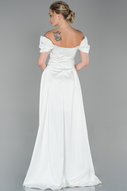 Robe de Soirée Longue Satin Blanc ABU1716