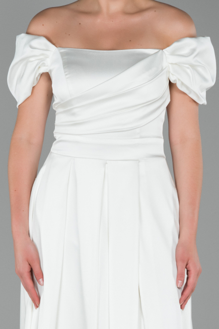 Robe de Soirée Longue Satin Blanc ABU1716