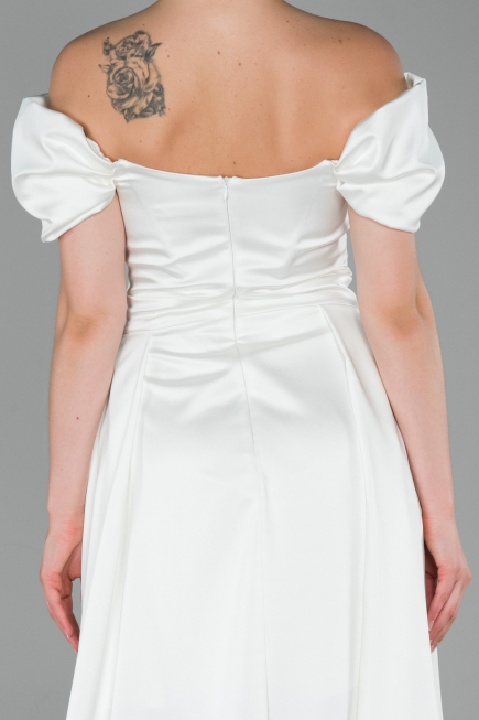 Robe de Soirée Longue Satin Blanc ABU1716
