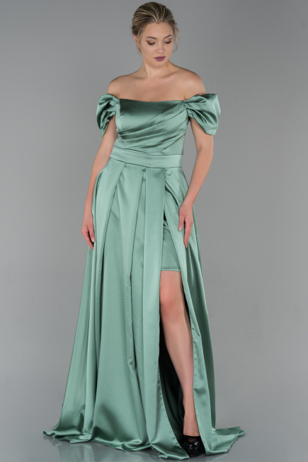 Robe de Soirée Longue Satin Turquoise ABU1716