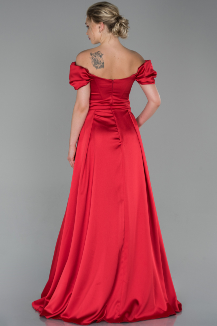 Robe de Soirée Longue Satin Rouge ABU1716