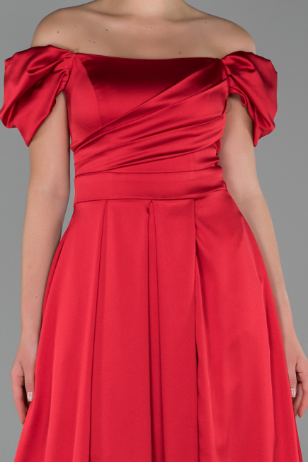 Robe de Soirée Longue Satin Rouge ABU1716