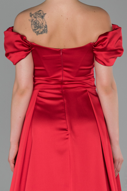 Robe de Soirée Longue Satin Rouge ABU1716