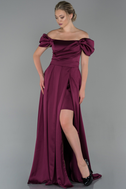 Robe de Soirée Longue Satin Prune ABU1716