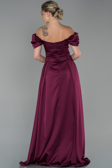 Robe de Soirée Longue Satin Prune ABU1716