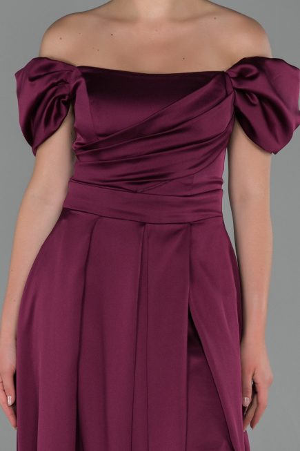 Robe de Soirée Longue Satin Prune ABU1716