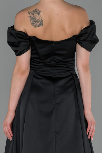 Robe de Soirée Longue Satin Noir ABU1716
