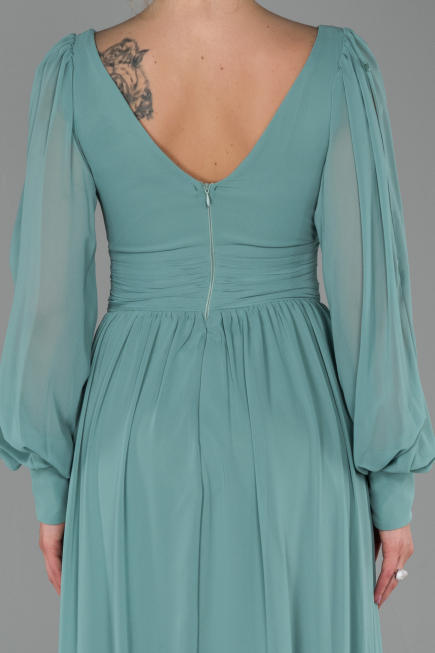Robe de Soirée Longue Mousseline Turquoise ABU1702