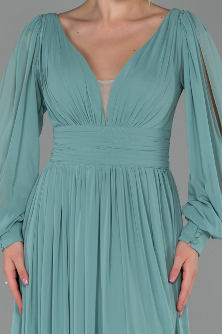 Robe de Soirée Longue Mousseline Turquoise ABU1702