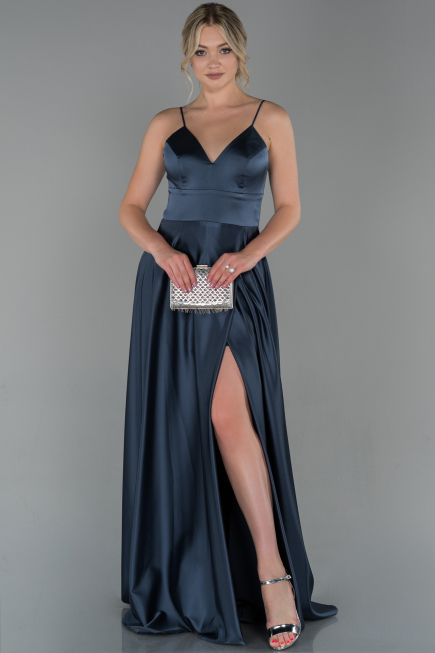 Robe de Fiançaille Satin Longue Anthracite ABU1458