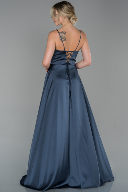 Robe de Fiançaille Satin Longue Anthracite ABU1458