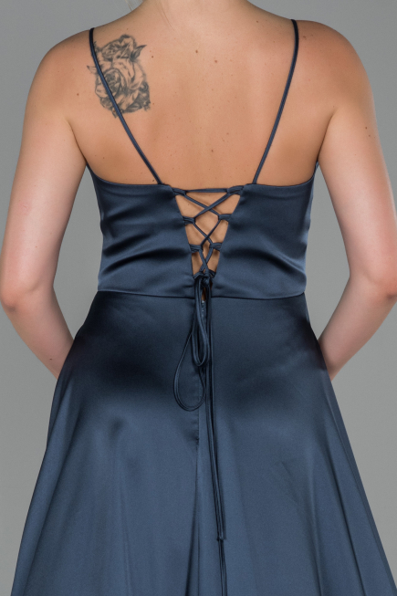 Robe de Fiançaille Satin Longue Anthracite ABU1458