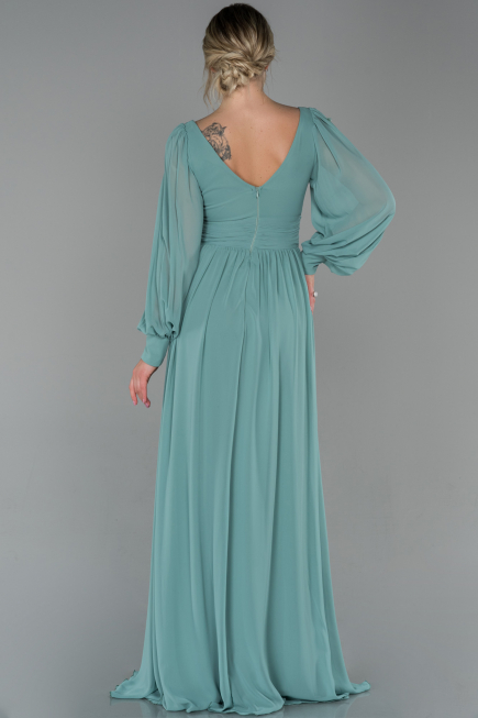 Robe de Soirée Longue Mousseline Turquoise ABU1702