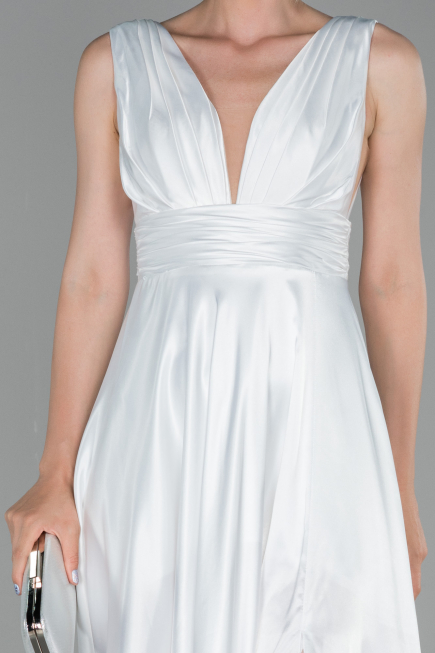 Robe de Soirée Longue Satin Blanc ABU1737