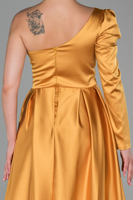 Robe de Soirée Longue Satin Moutarde ABU1715