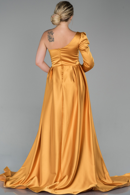 Robe de Soirée Longue Satin Moutarde ABU1715