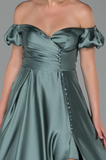 Robe de Soirée Longue Satin Turquoise ABU1840