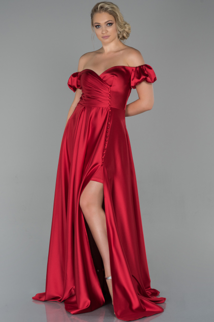 Robe de Soirée Longue Satin Rouge ABU1840