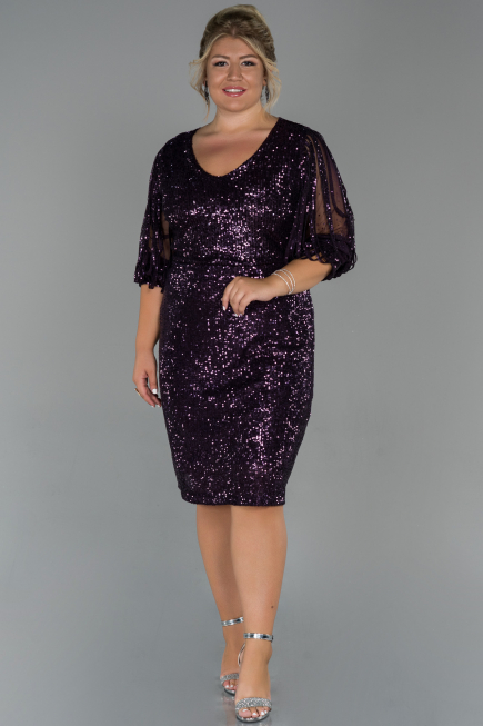 Robe de Soirée Grande Taille Courte Violet Foncé ABK631
