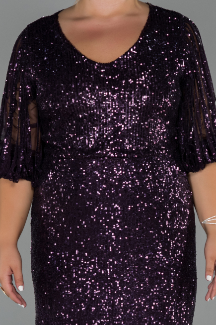Robe de Soirée Grande Taille Courte Violet Foncé ABK631