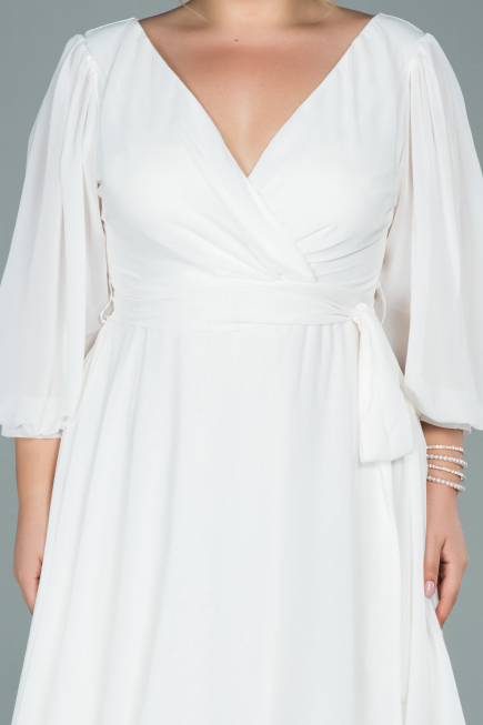Robe Grande Taille Midi Mousseline Blanc ABK1083